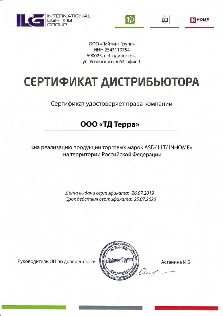 Сертификат светодиодные светильники